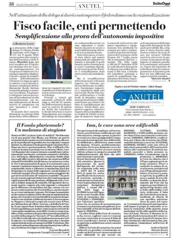 Benedetti L. Fondo Pluriennale - Italia Oggi